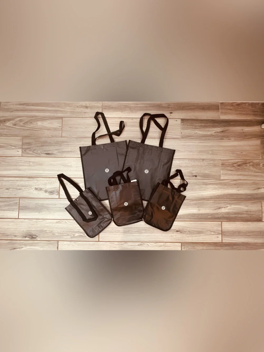 Lululemon Reusable Shopping Tote Bag Bundle | 2 Large + 3 Small | Black